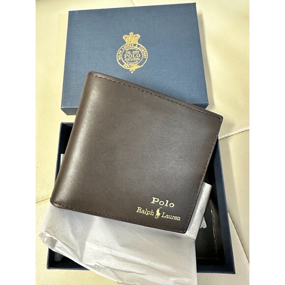 NIB POLO RALPH LAUREN Men's WALLET BIFOLD SMOOTH LEATHER BROWN - Picture 2 of 10